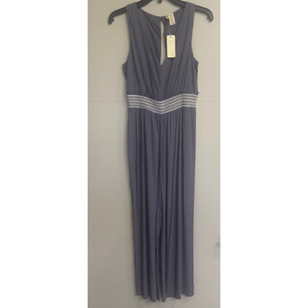 Japna Gray V Neckline Ruched Waist Jumpsuit Size S NWT